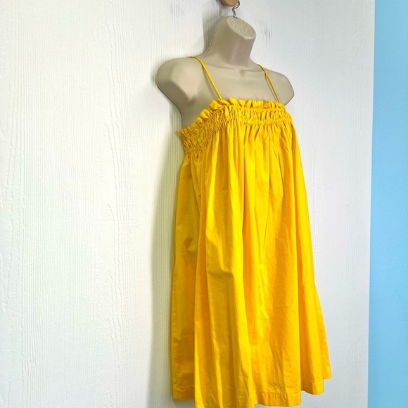 H&M - NWT Bright Yellow Adjustable Straps Smocked Poplin Mini Dress Size XS - Picture 3 of 10